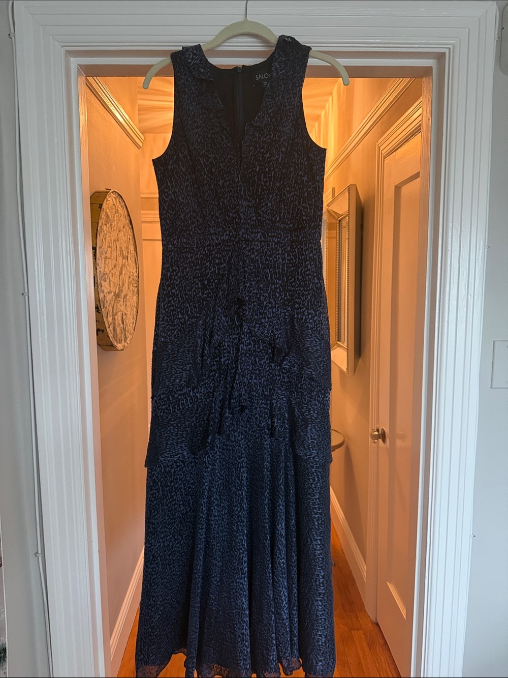SALONI Navy Sleeveless Textured Maxi Gown